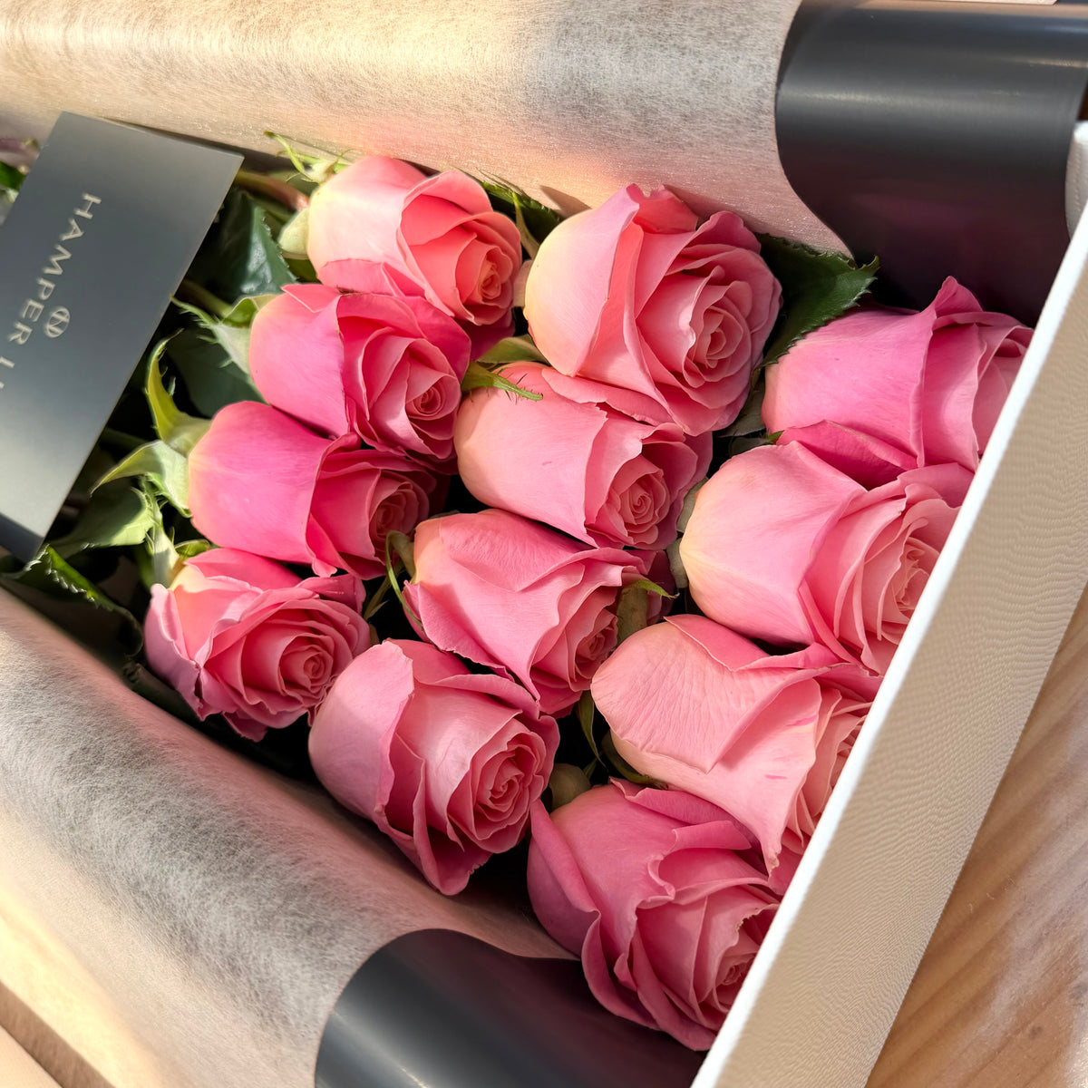 12 Pink Long-Stem Roses with Chocolate & Teddy Gift Box