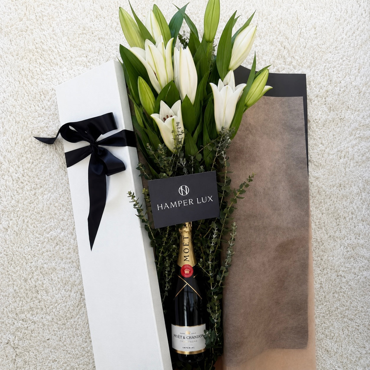 White Oriental Lily & Moët Chandon Hamper
