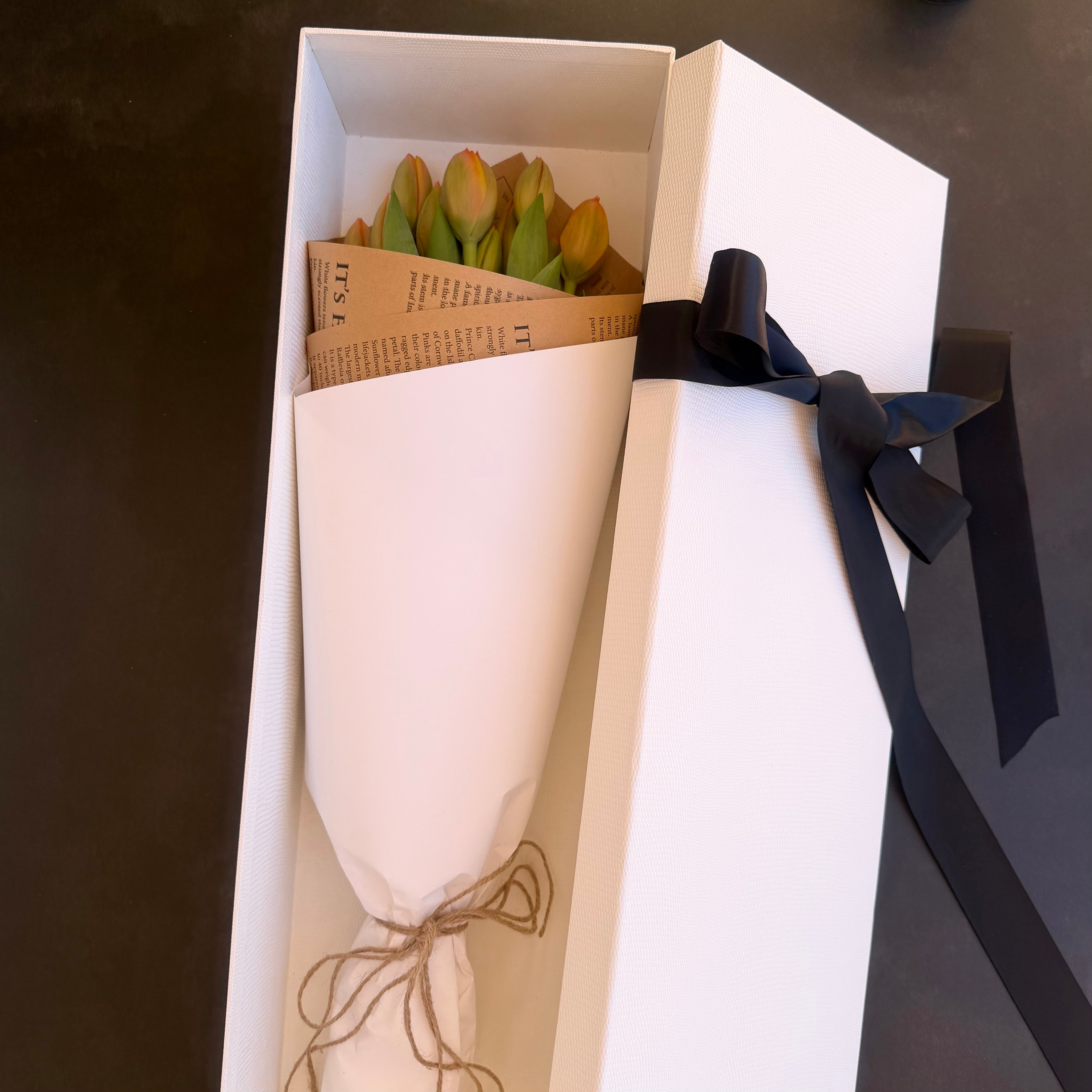 Seasonal Tulips with Candle & Chocolate Gift Box