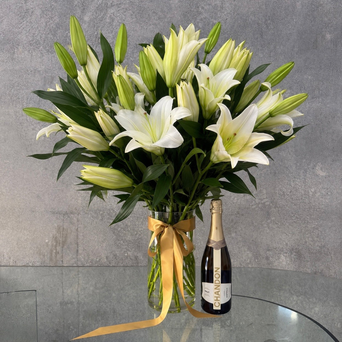 Oriental Lilies in Vase & Hamper