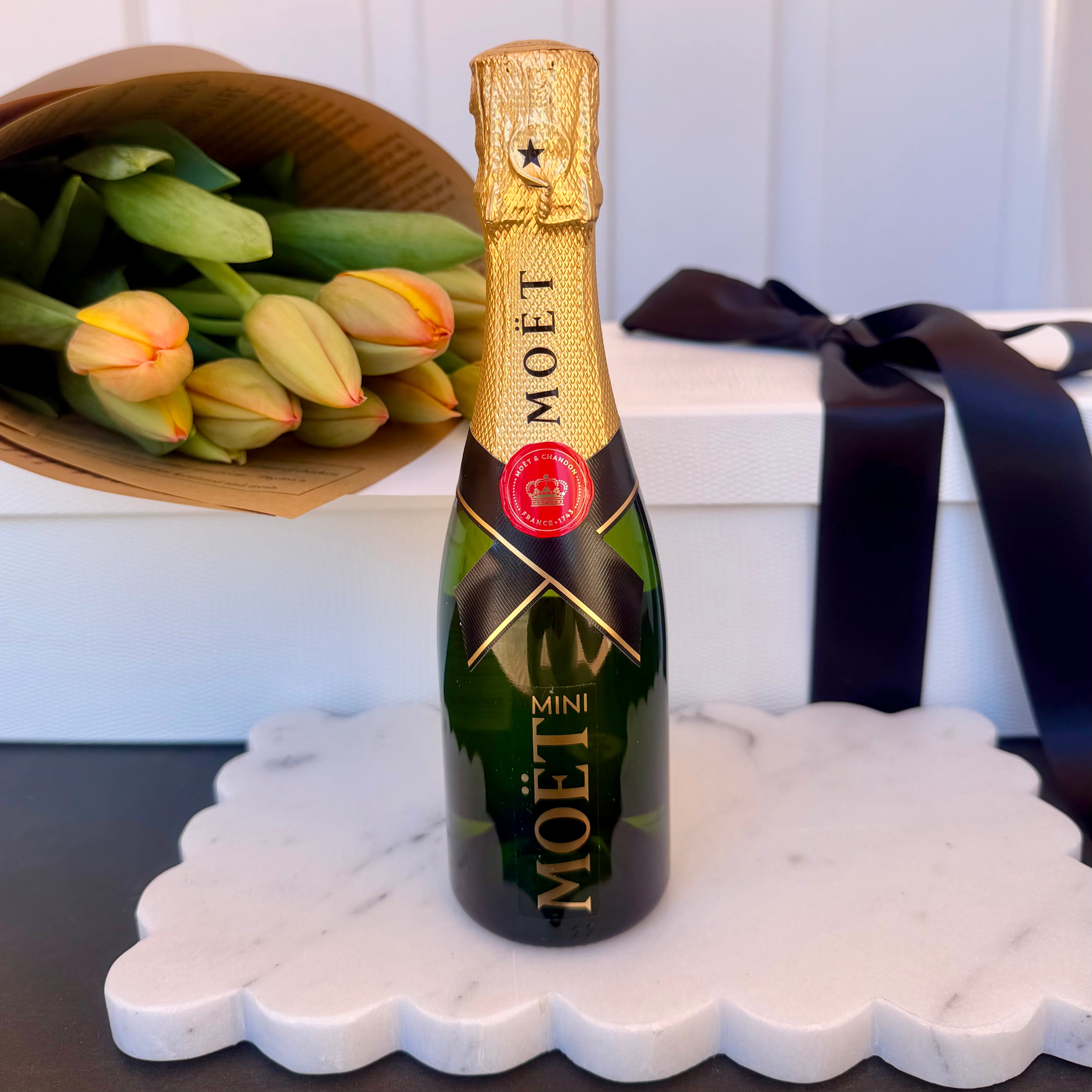 Seasonal Tulips, Mini Moët & Chocolates