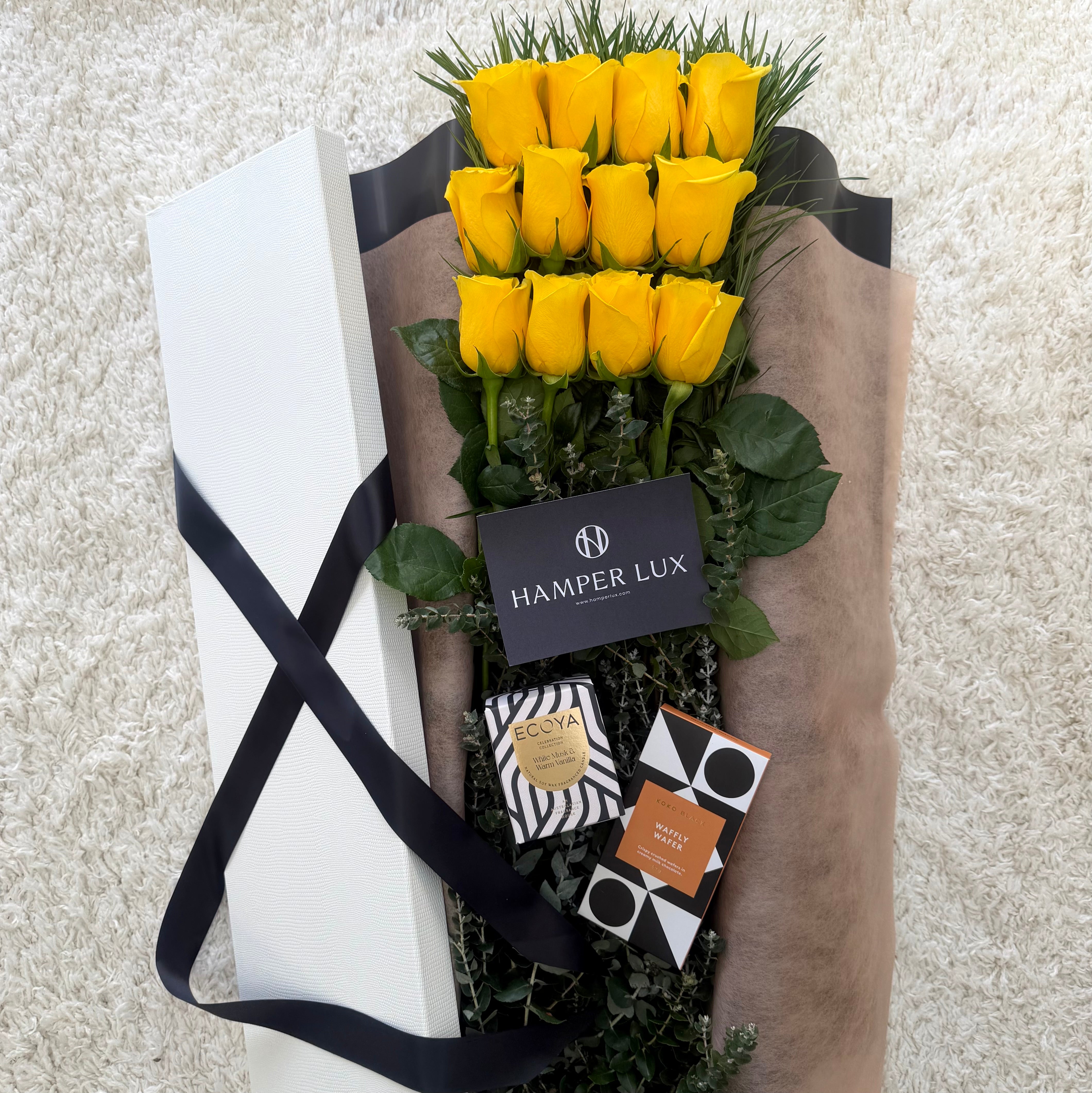 Yellow Roses with Chocolate & Candle Hamper
