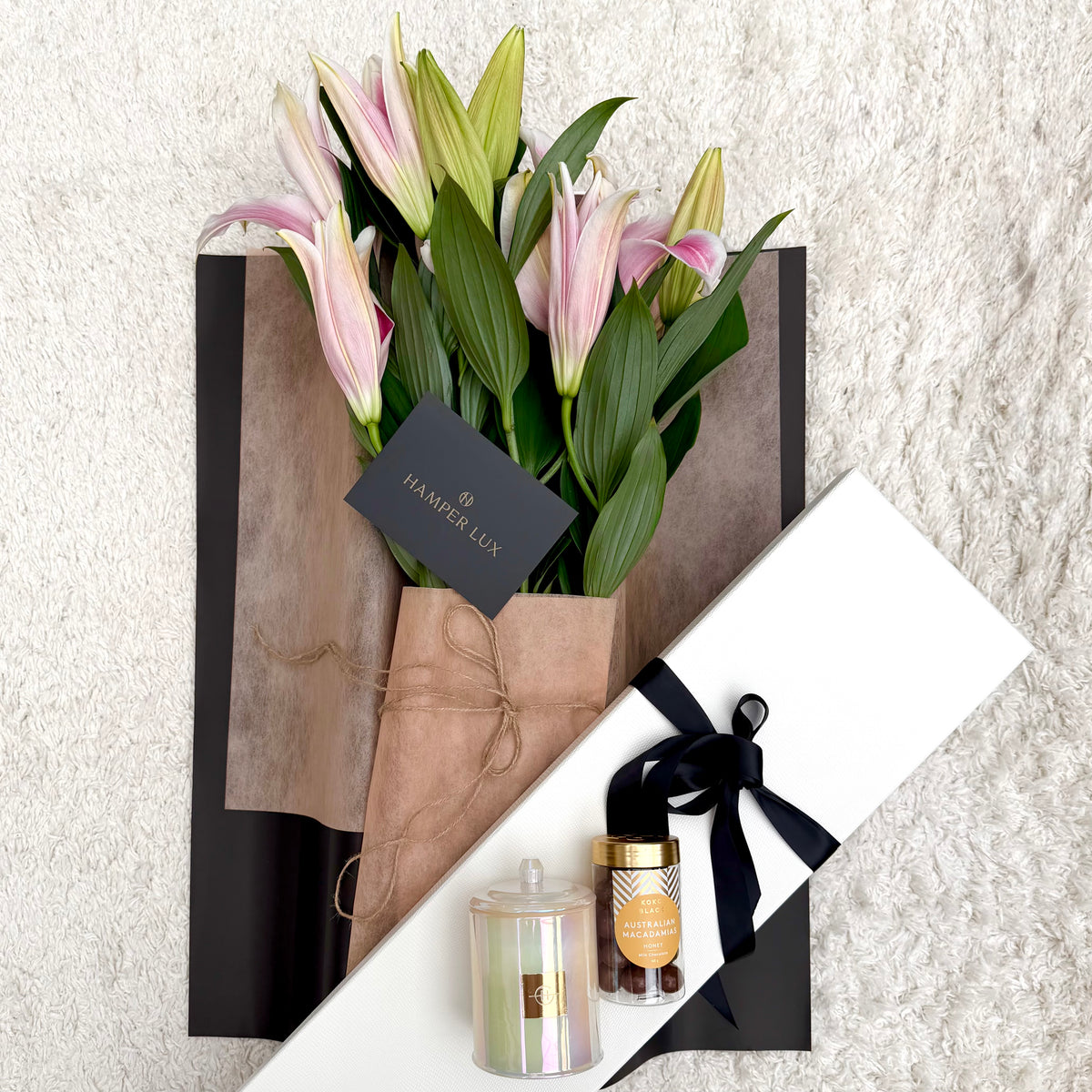 Oriental Lilies with Candles & Chococlate Gift Box